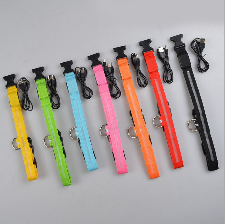 LED Nylon Dog Collar – Adjustable, Luminous Night Safety Collar with Flashing Modes