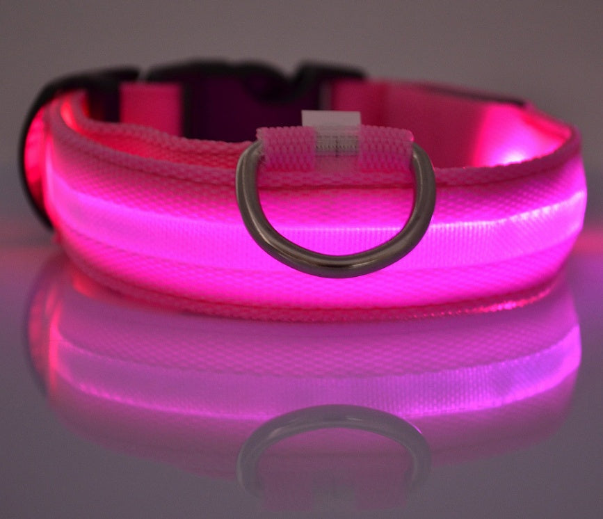 LED Nylon Dog Collar – Adjustable, Luminous Night Safety Collar with Flashing Modes