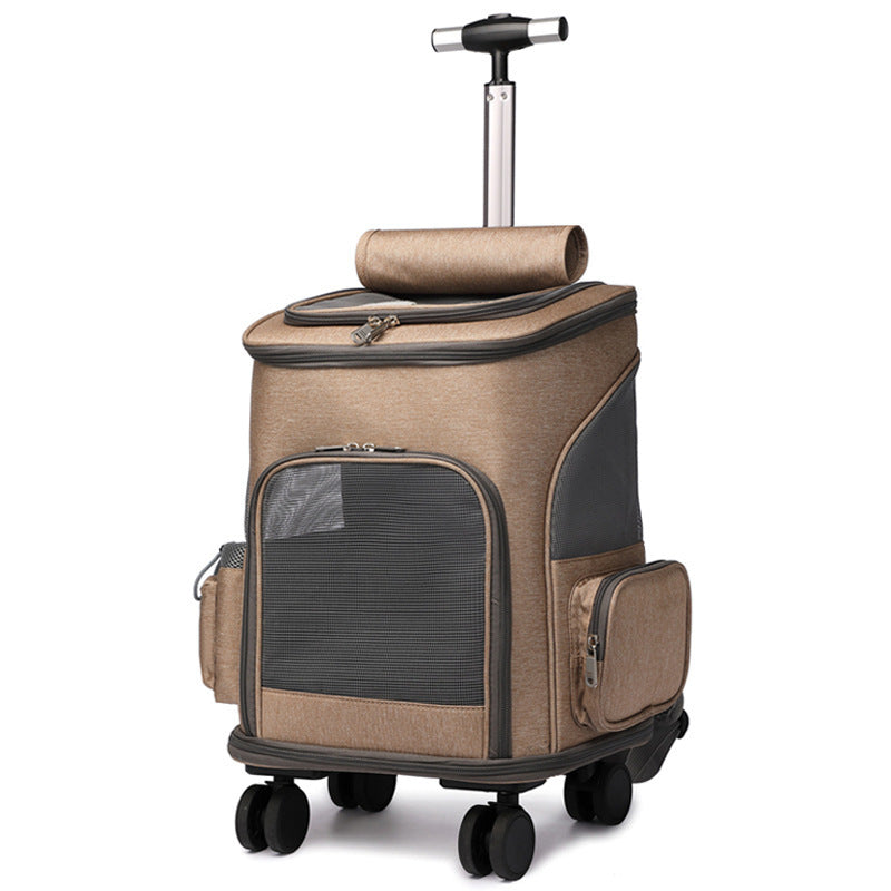 Portable Folding Pet Trolley Backpack with Universal Wheels