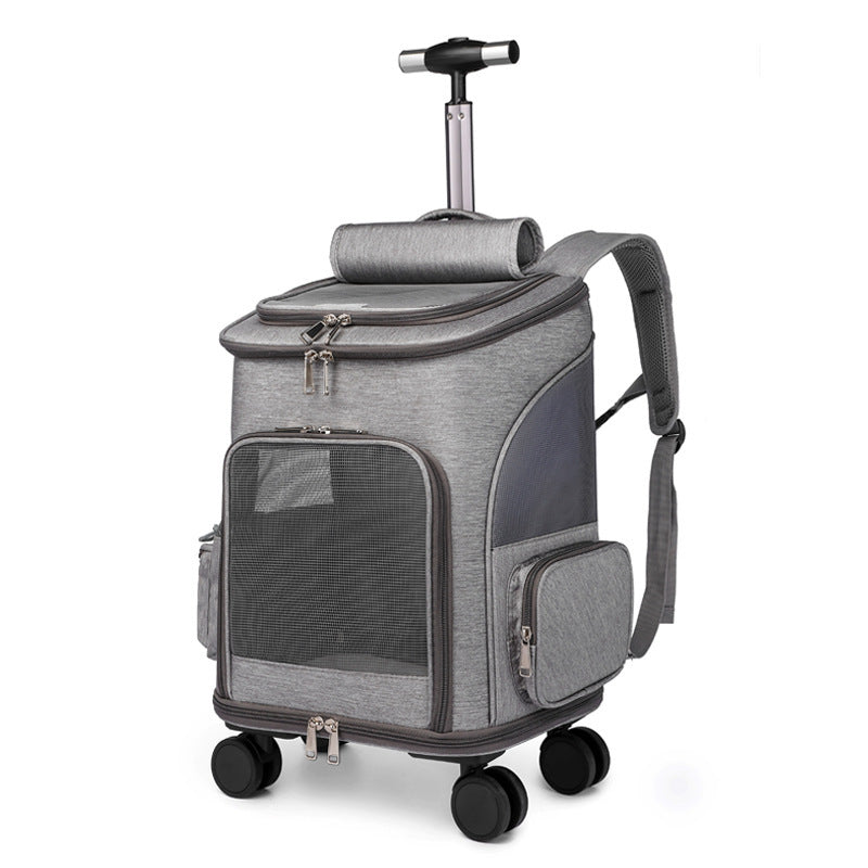 Portable Folding Pet Trolley Backpack with Universal Wheels