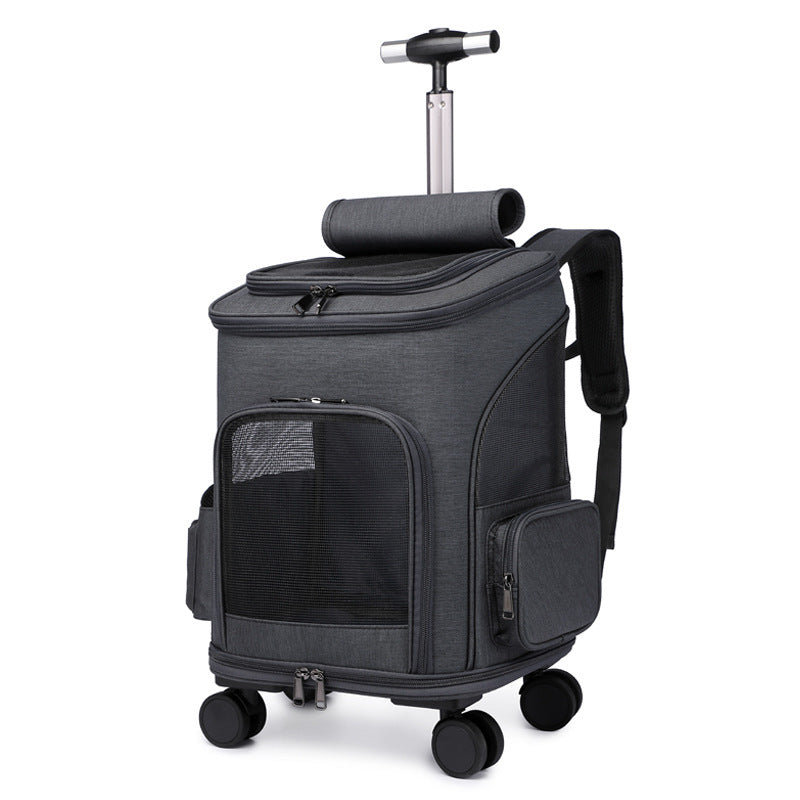 Portable Folding Pet Trolley Backpack with Universal Wheels