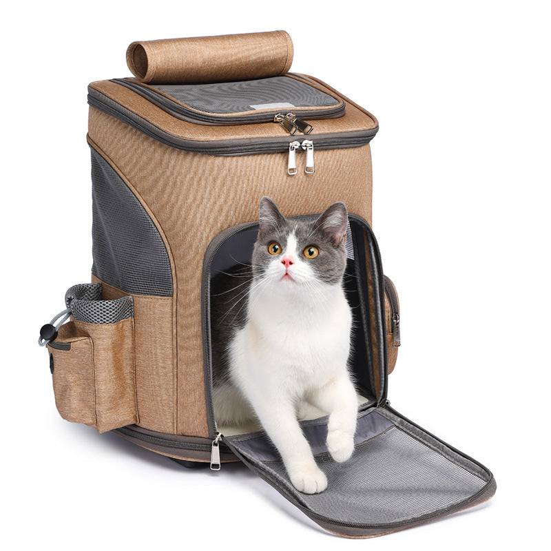 Portable Folding Pet Trolley Backpack with Universal Wheels