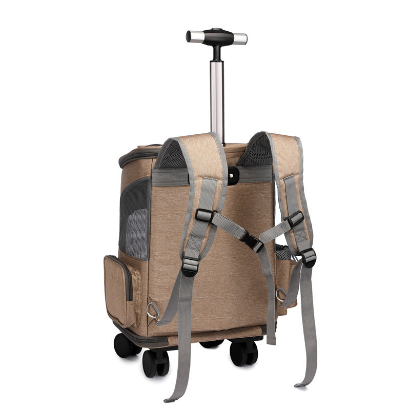 Portable Folding Pet Trolley Backpack with Universal Wheels