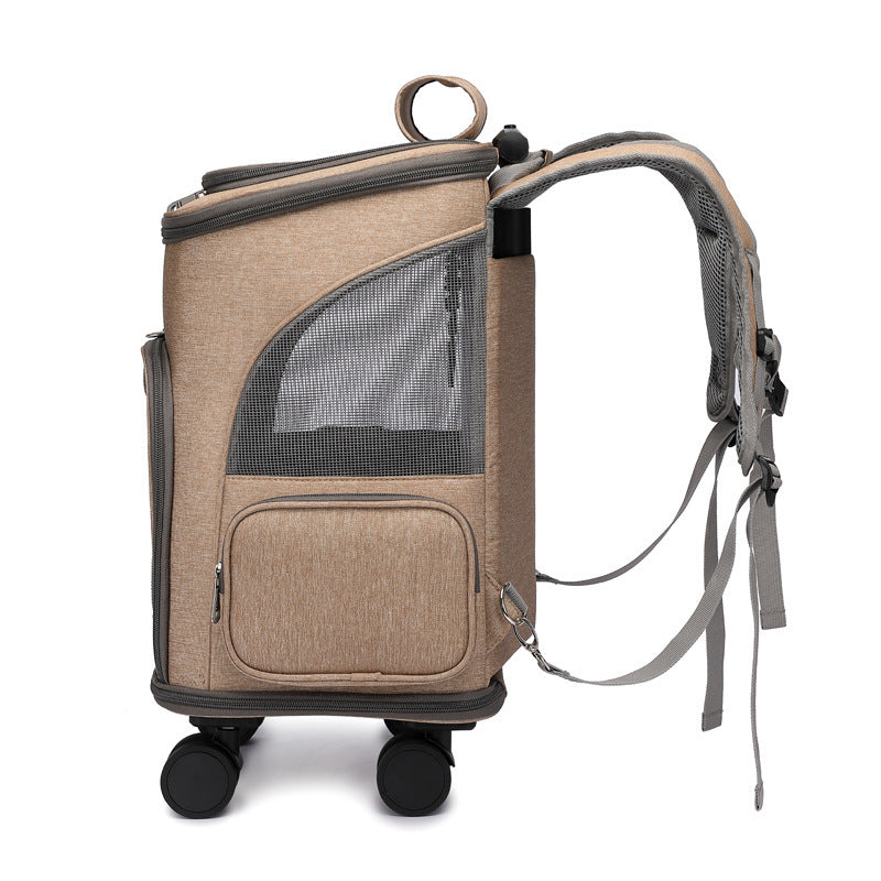 Portable Folding Pet Trolley Backpack with Universal Wheels