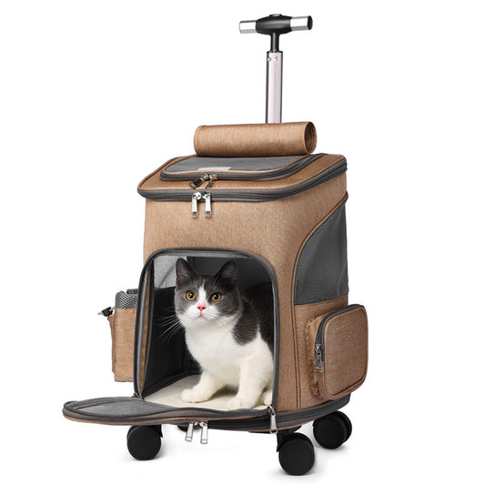 Portable Folding Pet Trolley Backpack with Universal Wheels