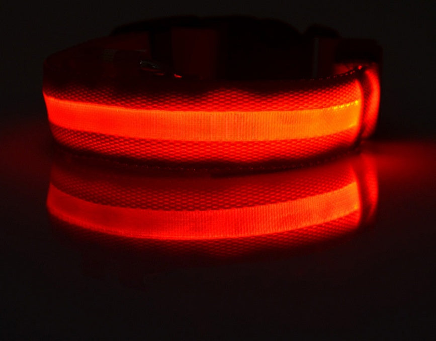 LED Nylon Dog Collar – Adjustable, Luminous Night Safety Collar with Flashing Modes
