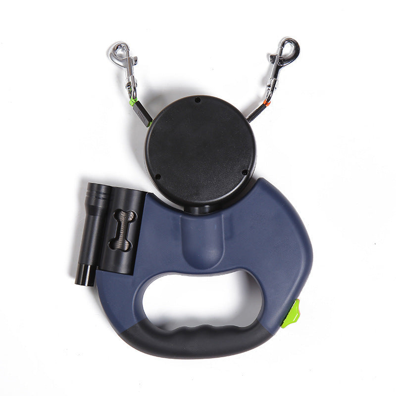 Retractable Dual Dog Leash with Reflective Design, 360° Swivel, and Flashlight