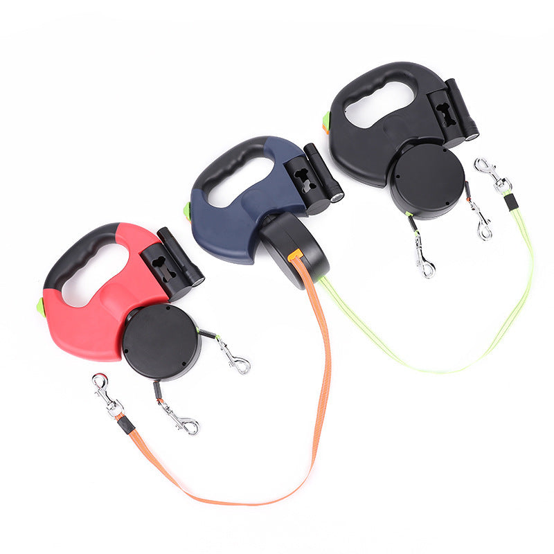 Retractable Dual Dog Leash with Reflective Design, 360° Swivel, and Flashlight