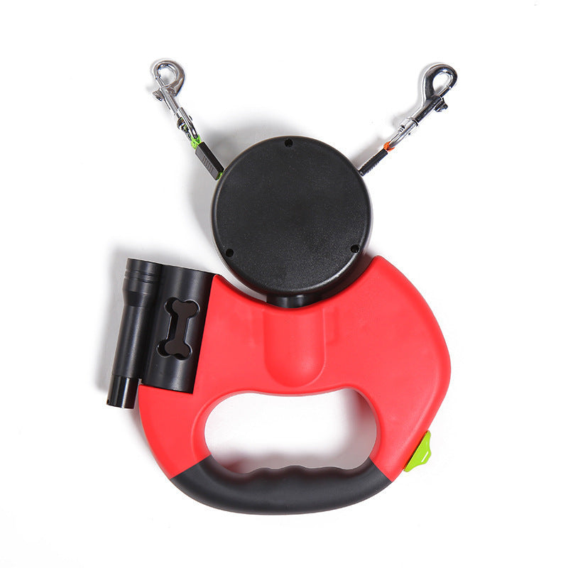 Retractable Dual Dog Leash with Reflective Design, 360° Swivel, and Flashlight