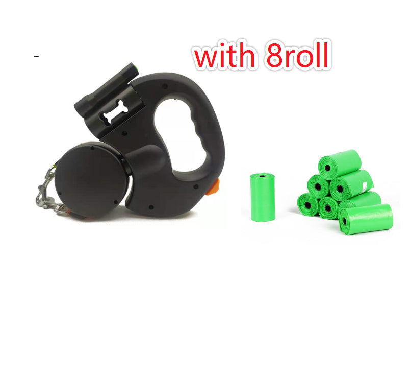 Retractable Dual Dog Leash with Reflective Design, 360° Swivel, and Flashlight